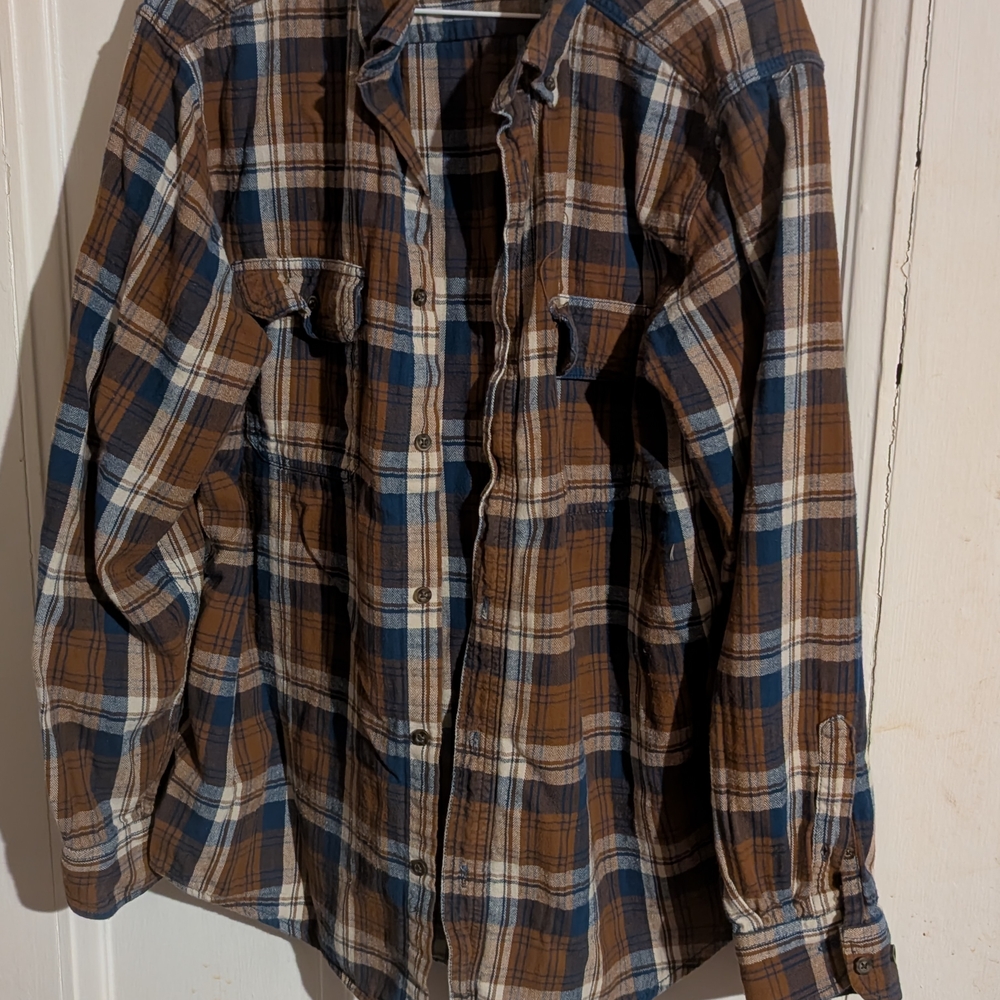 Faded Glory Brown and Blue Casual Button Down Shirt